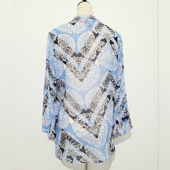 Peck & Peck Women's Blouse Size M Blue White Paisley Tunic Top Boho Embroidered - Picture 4 of 12